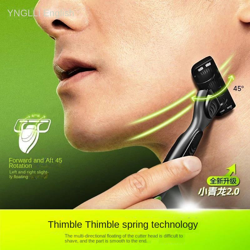 English manual safety razor for men with 5-blade system, classic non-electric shaving set with foam and shaving cream