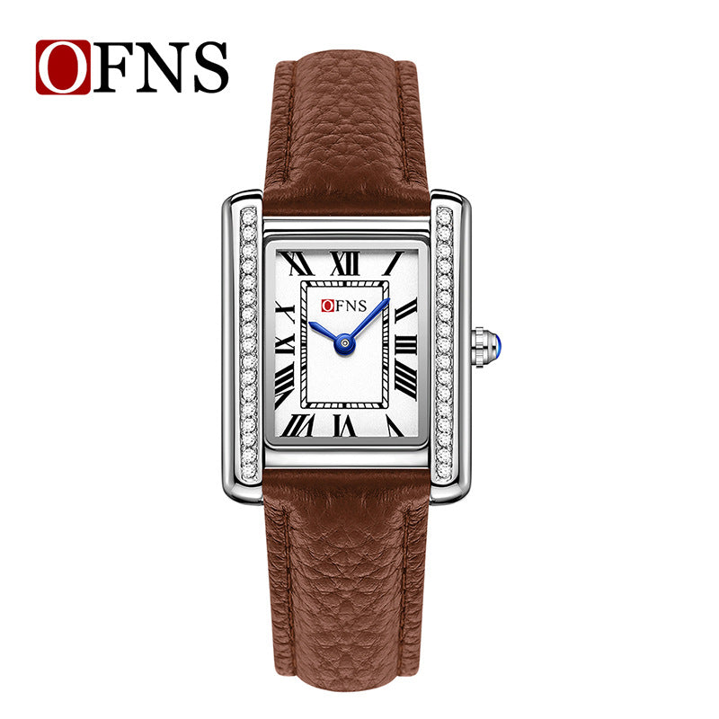 SANDA Fashion Square Roman Numerals Couple Quartz Watch Waterproof Wristwatch for Men and Women