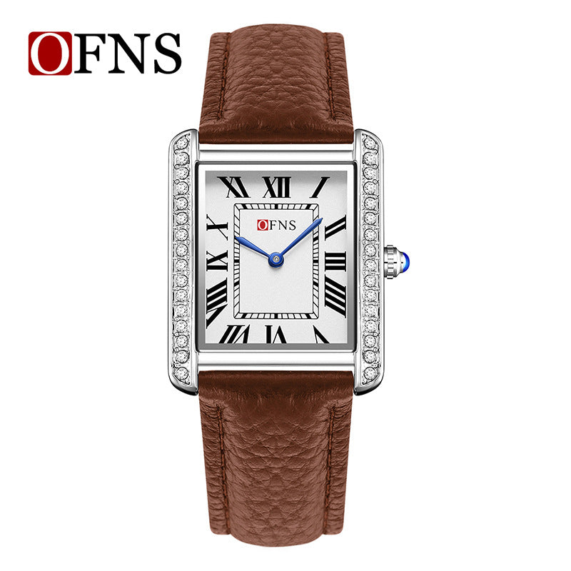 SANDA Fashion Square Roman Numerals Couple Quartz Watch Waterproof Wristwatch for Men and Women