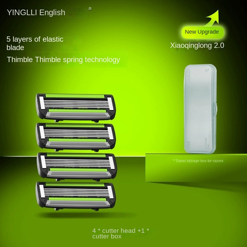 English manual safety razor for men with 5-blade system, classic non-electric shaving set with foam and shaving cream