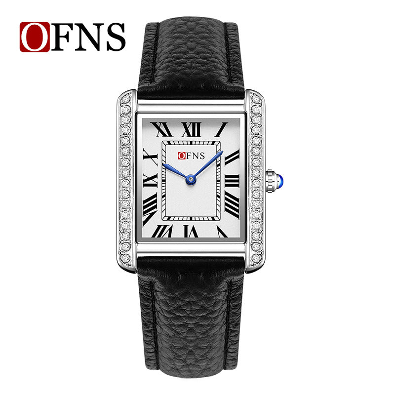 SANDA Fashion Square Roman Numerals Couple Quartz Watch Waterproof Wristwatch for Men and Women