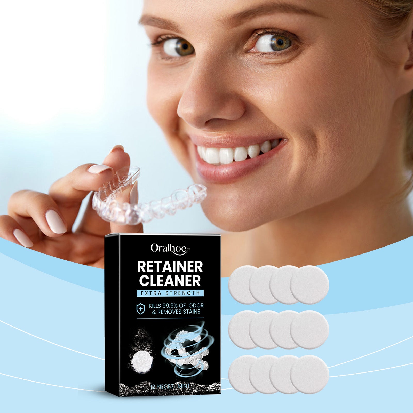ORALHOE Denture Retainer Cleaning Tablets, Oral Freshening Teeth Cleaner for Dentures and Retainers, Care and Deodorizing Tablets