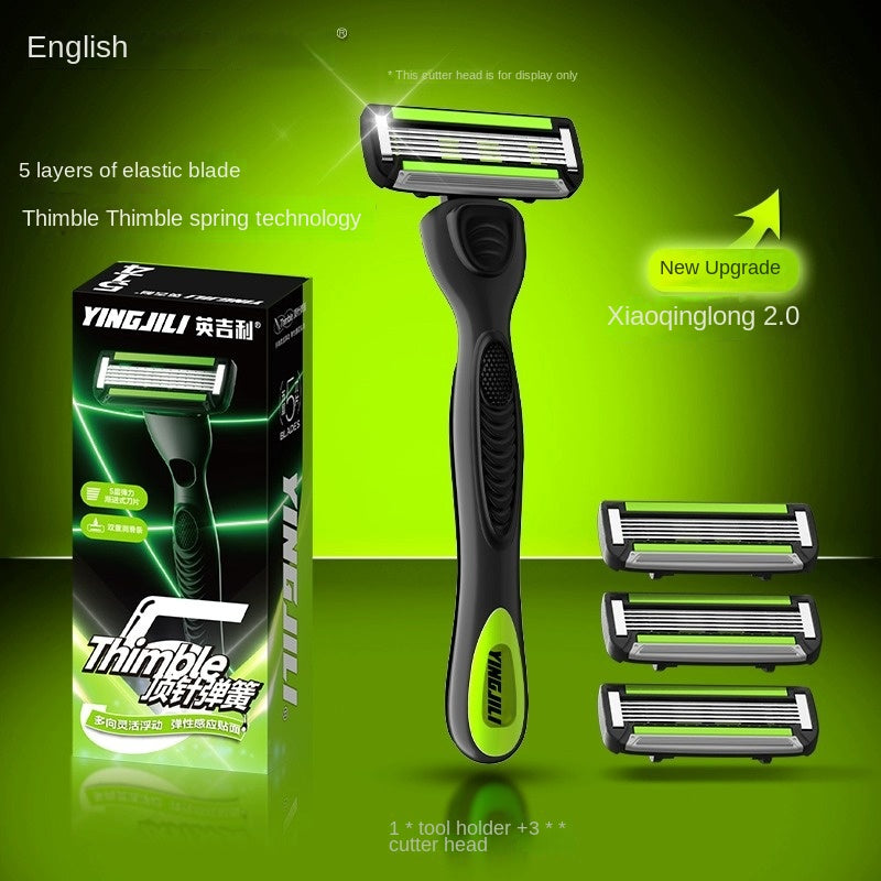 English manual safety razor for men with 5-blade system, classic non-electric shaving set with foam and shaving cream